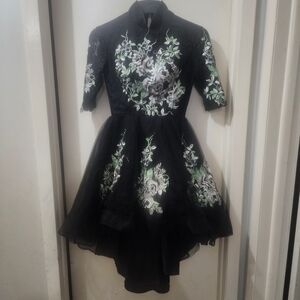 Beautiful Womens Elegant Floral Stand Collar Sweet Mesh Ball Gown